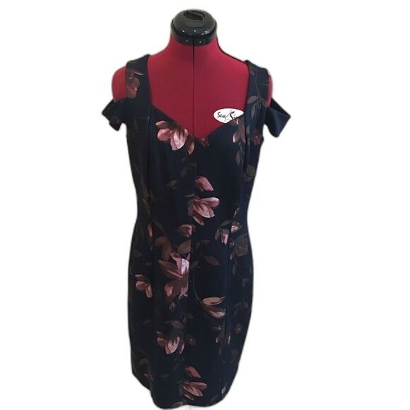 Alexa B Nites Dress Women’s Size 10P & 14P Blue Floral Cold Shoulder NWT - Picture 5 of 14
